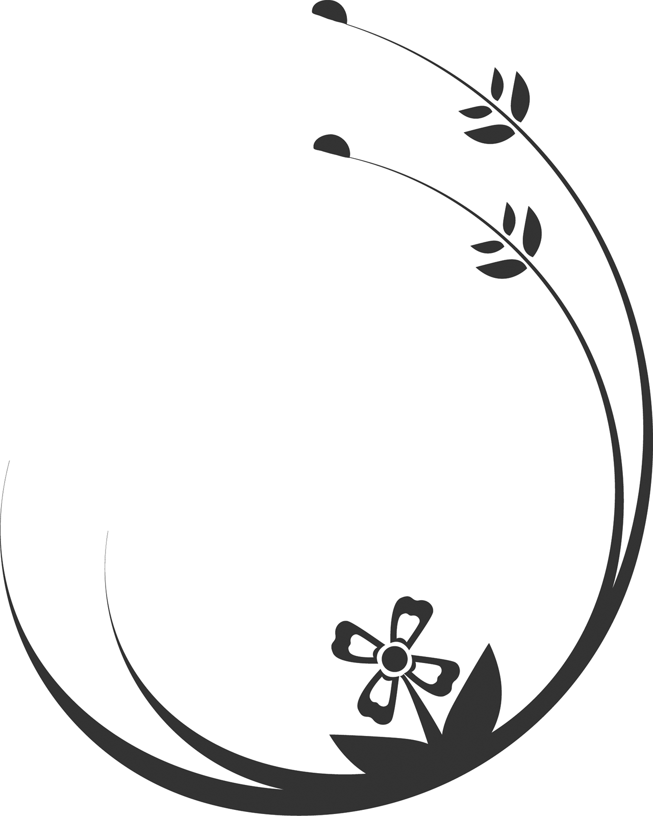 花のイラスト フリー素材 白黒 モノクロno 521 白黒 茎葉 半円