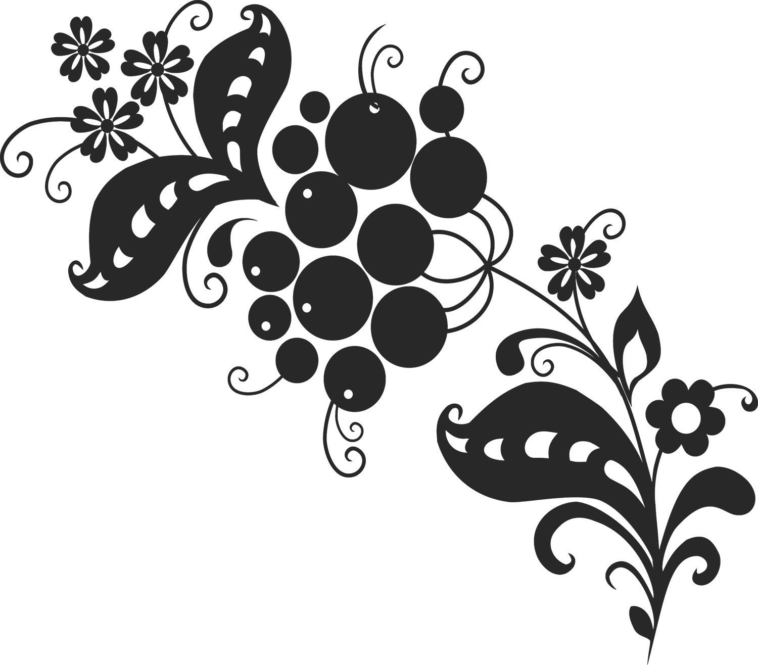 花のイラスト フリー素材 白黒 モノクロno 535 白黒 茎葉 実
