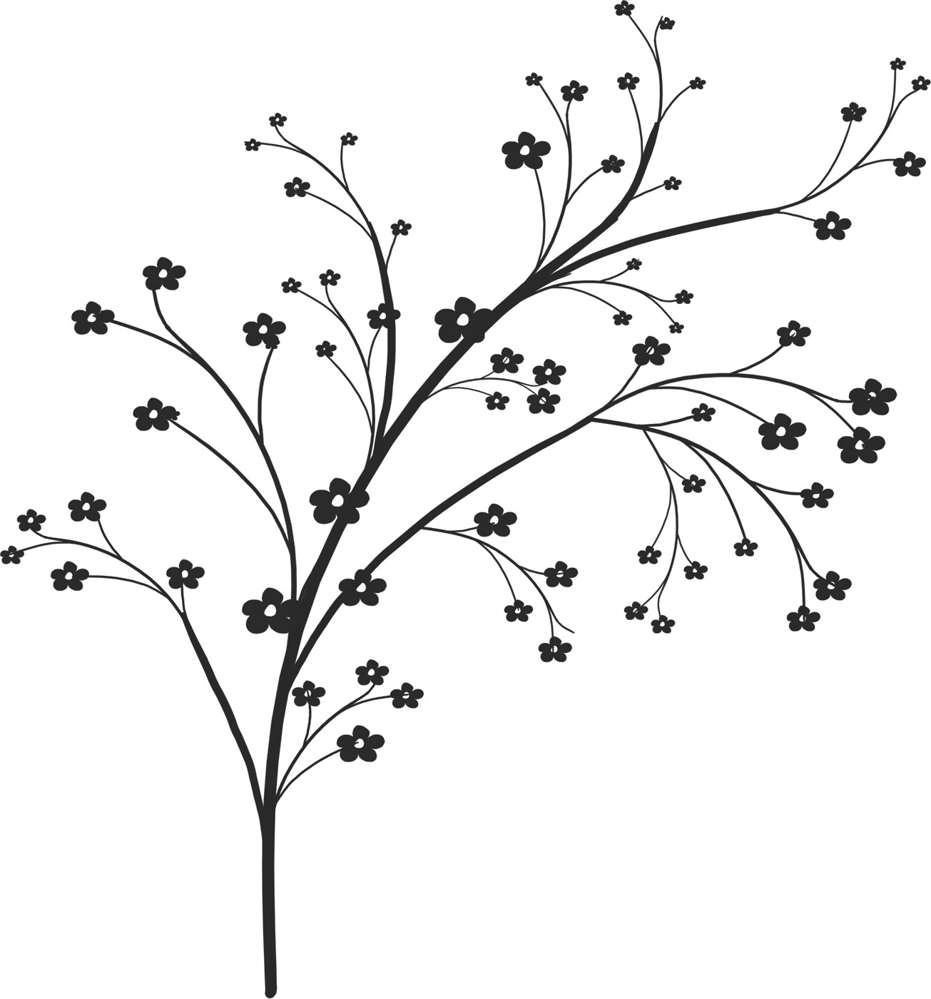 ポップでかわいい花のイラスト フリー素材 No 1426 白黒 木枝