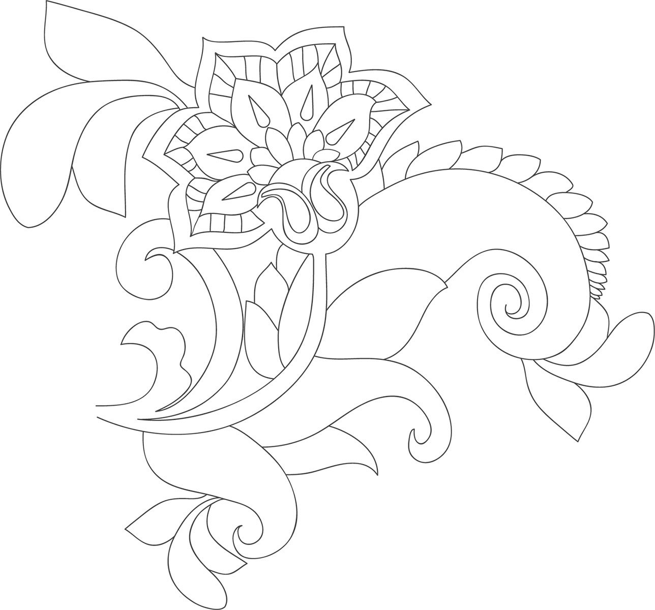 花のイラスト フリー素材 白黒 モノクロno 594 透過色 黒線 葉