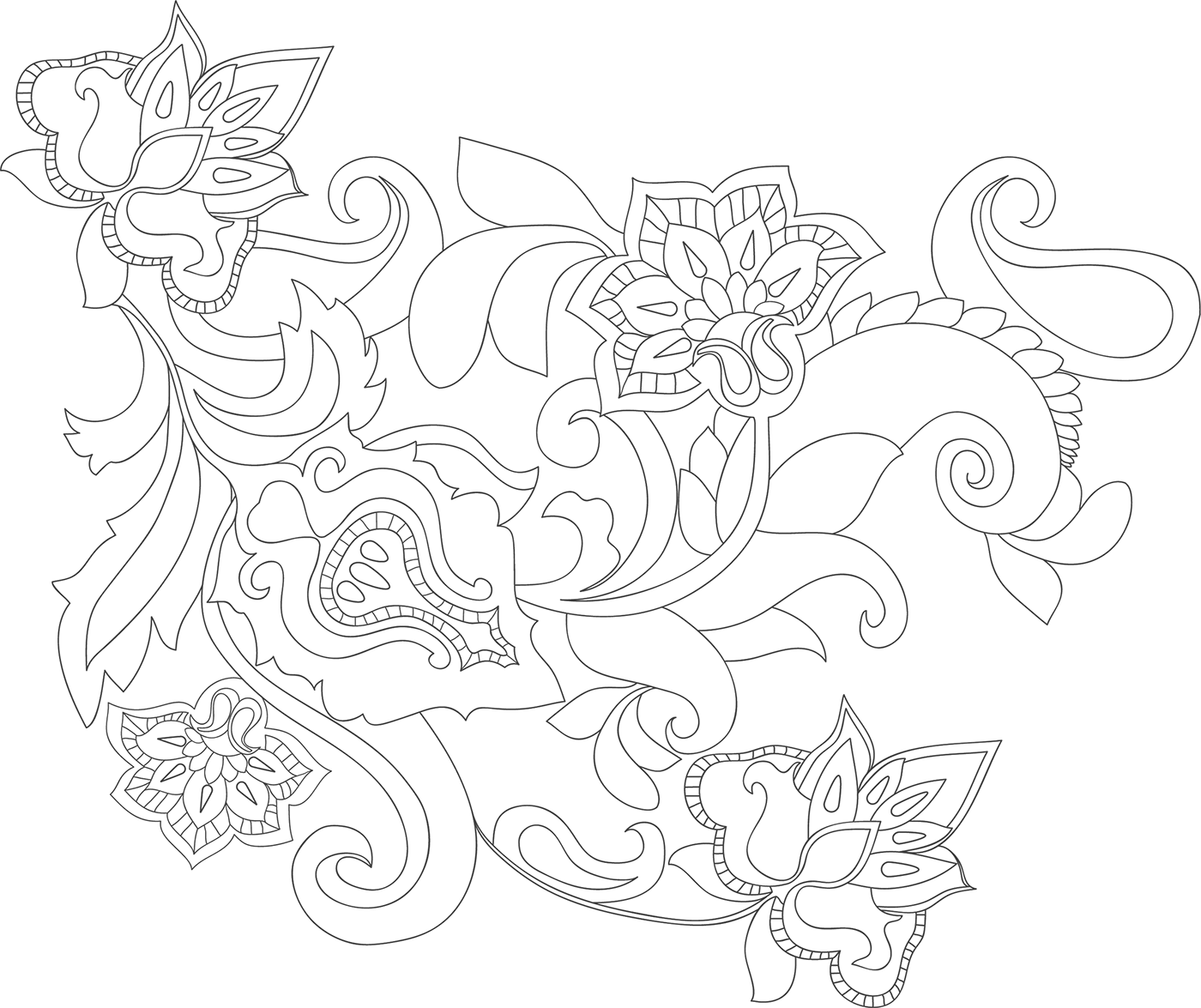 花のイラスト フリー素材 白黒 モノクロno 597 透過色 黒線 葉