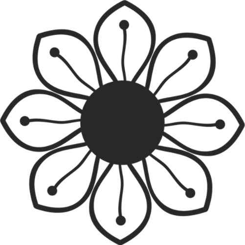 白黒の花のイラスト-白黒・八枚葉