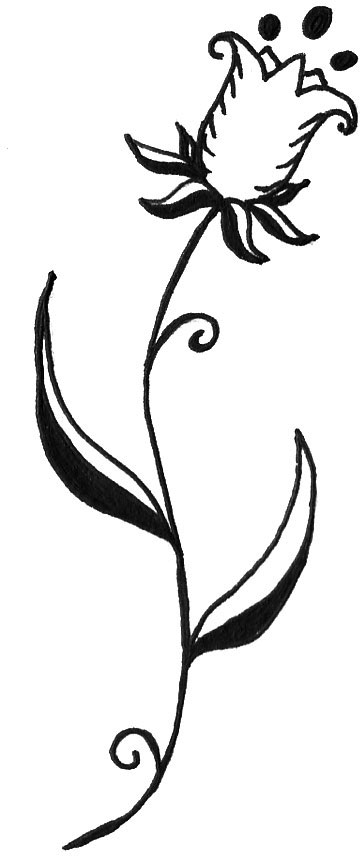 花のイラスト フリー素材 フレーム枠no 4 白黒 手書き風 茎葉