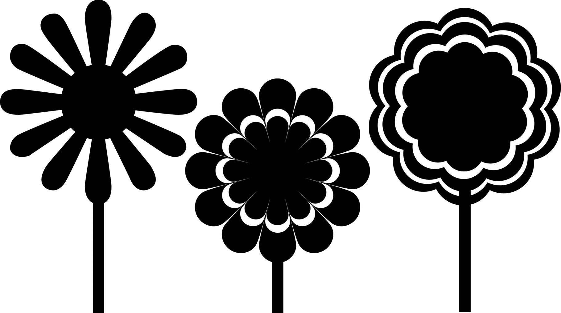 花のイラスト フリー素材 白黒 モノクロno 266 白黒 三種