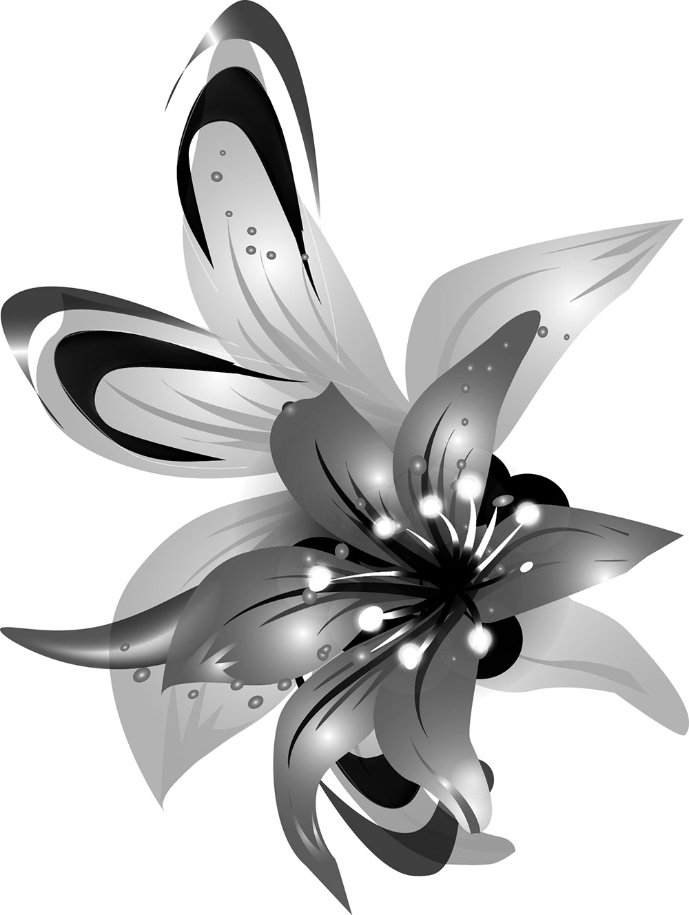 花のイラスト フリー素材 白黒 モノクロno 151 白黒 ユリ 濃い