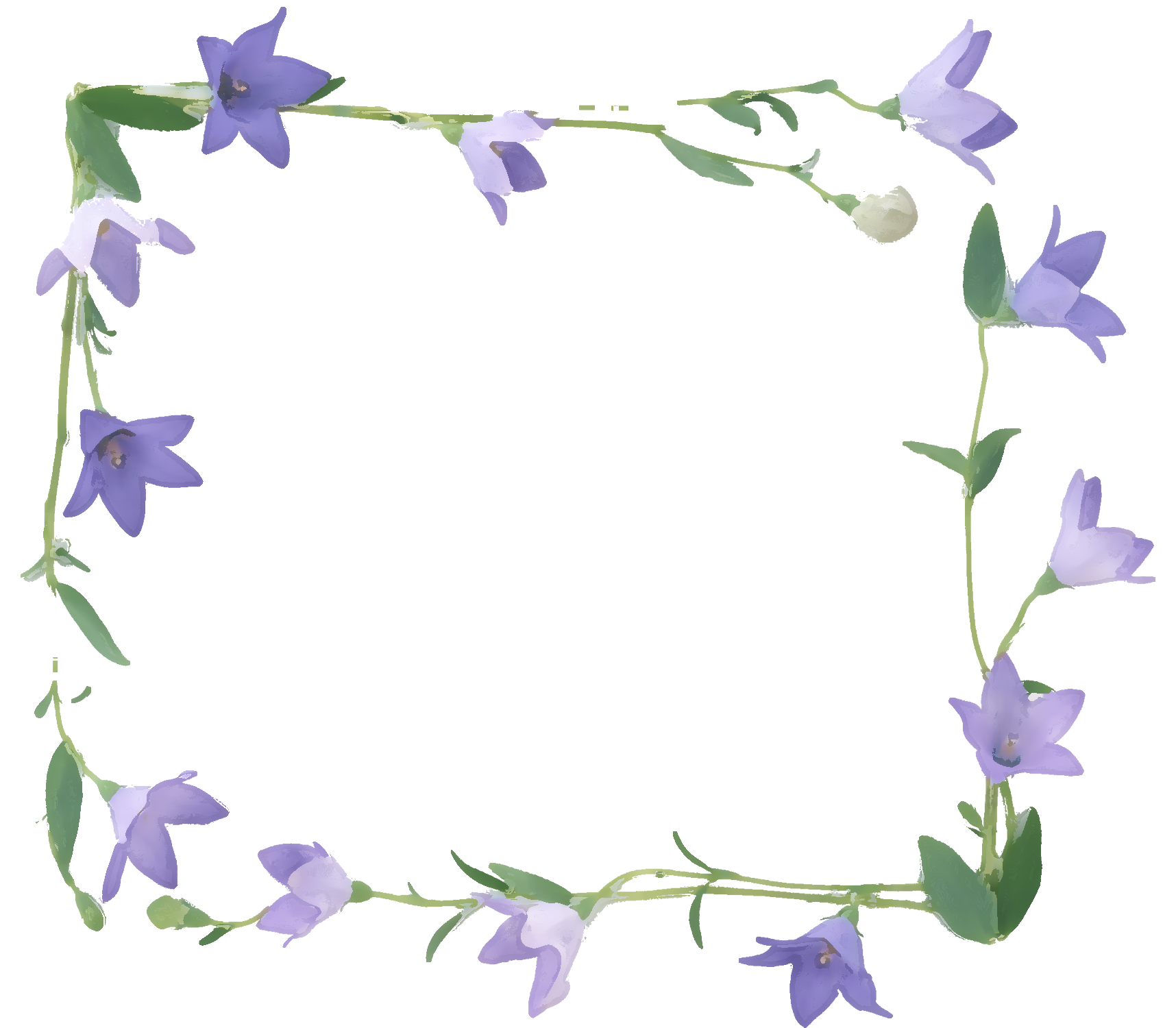 リアルな花のイラスト フリー素材 フレーム枠no 1304 紫 桔梗 りんどう 葉
