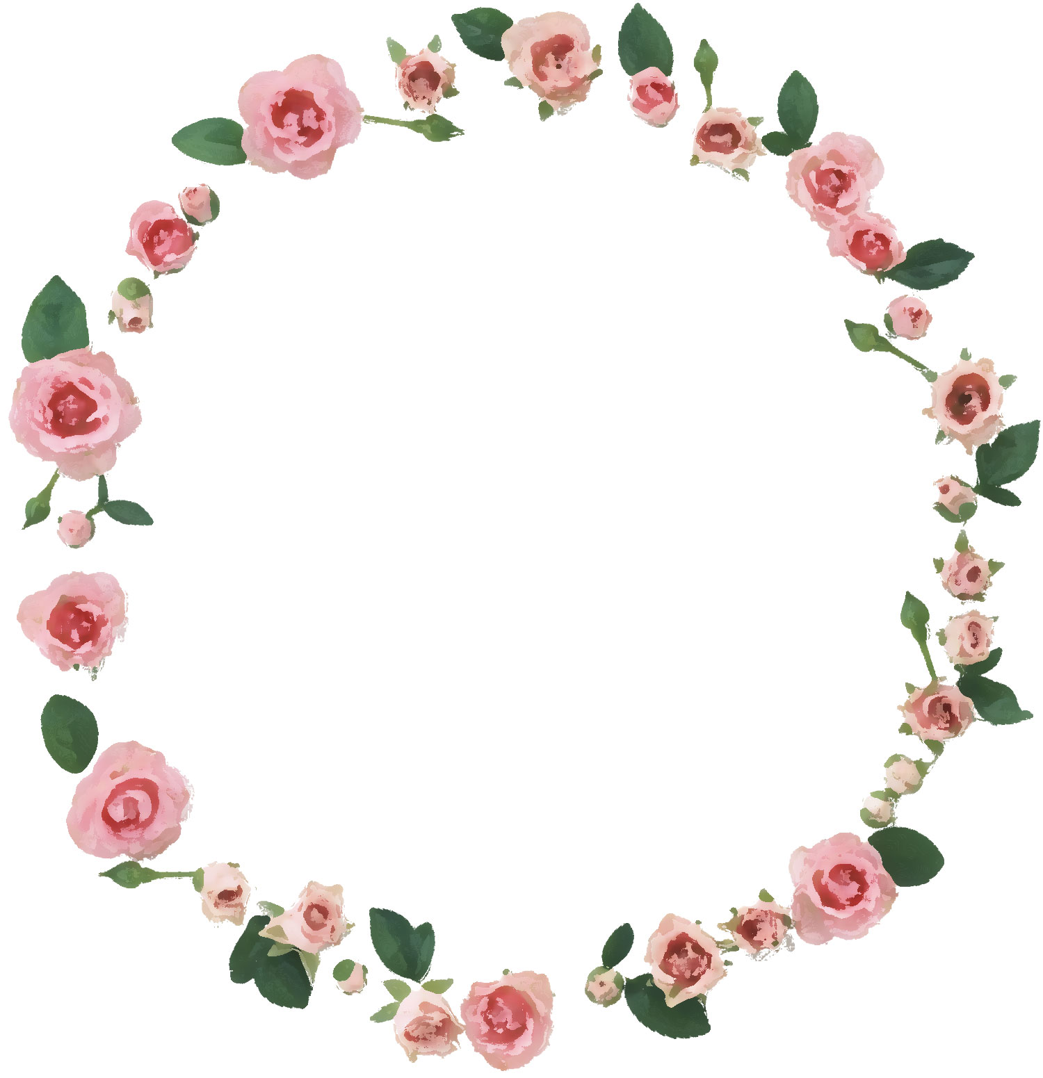 ピンクの花のイラスト フリー素材 No 314 ピンクのバラ 葉 輪