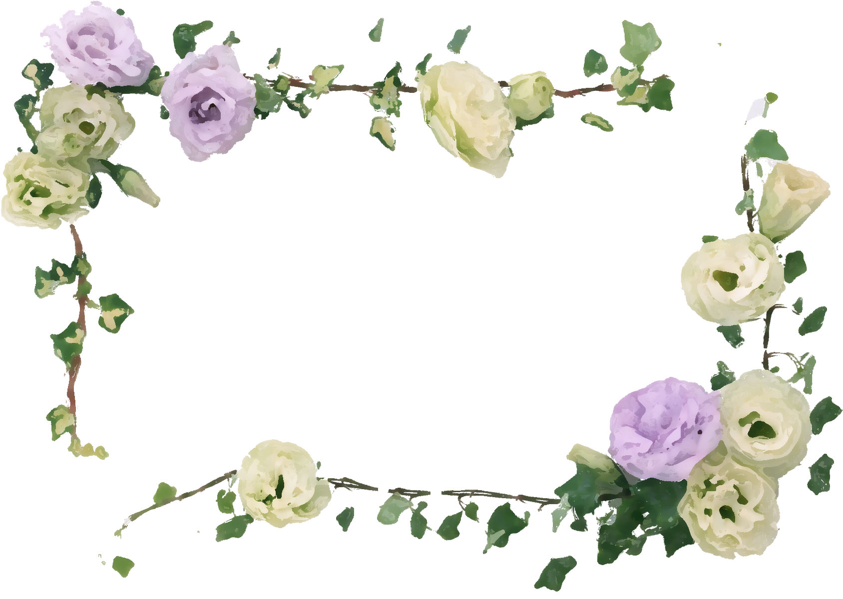 花のイラスト フリー素材 フレーム枠no 602 バラ 青紫 白 緑葉