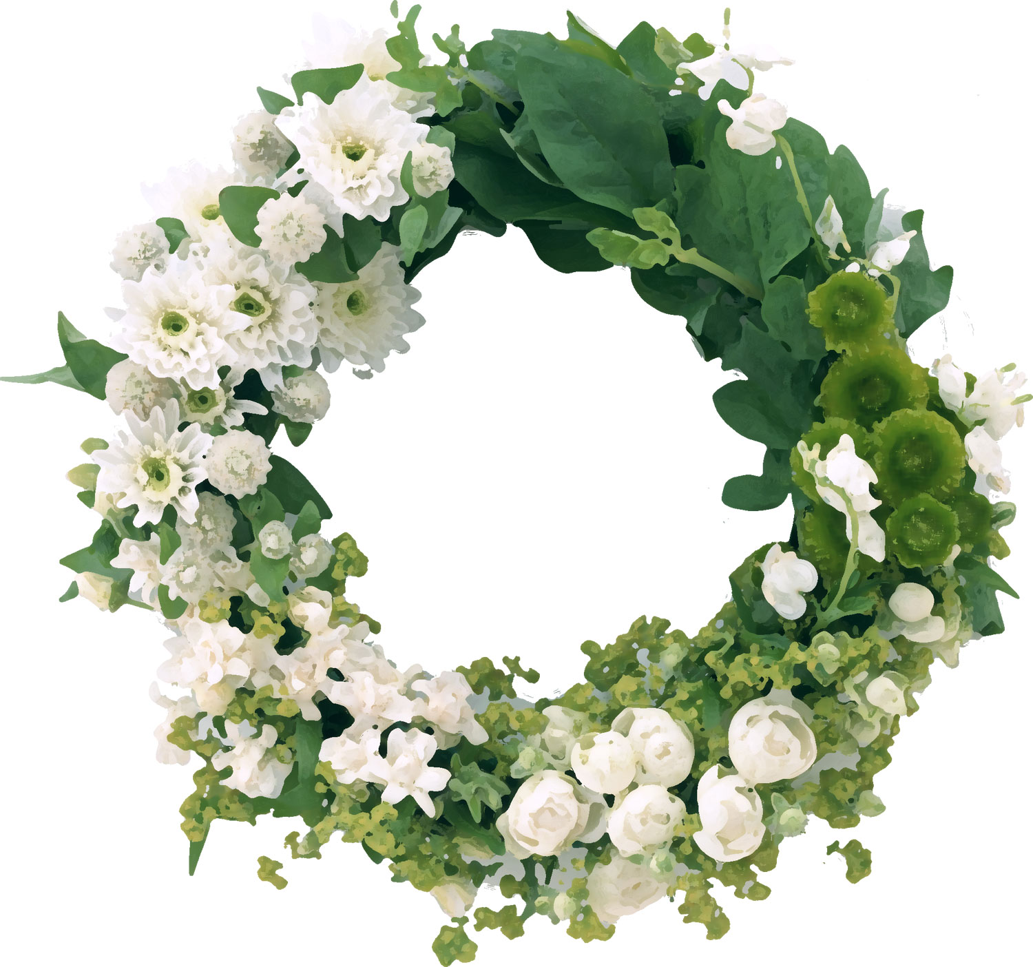 白い花のイラスト フリー素材 No 266 白 緑葉 リース
