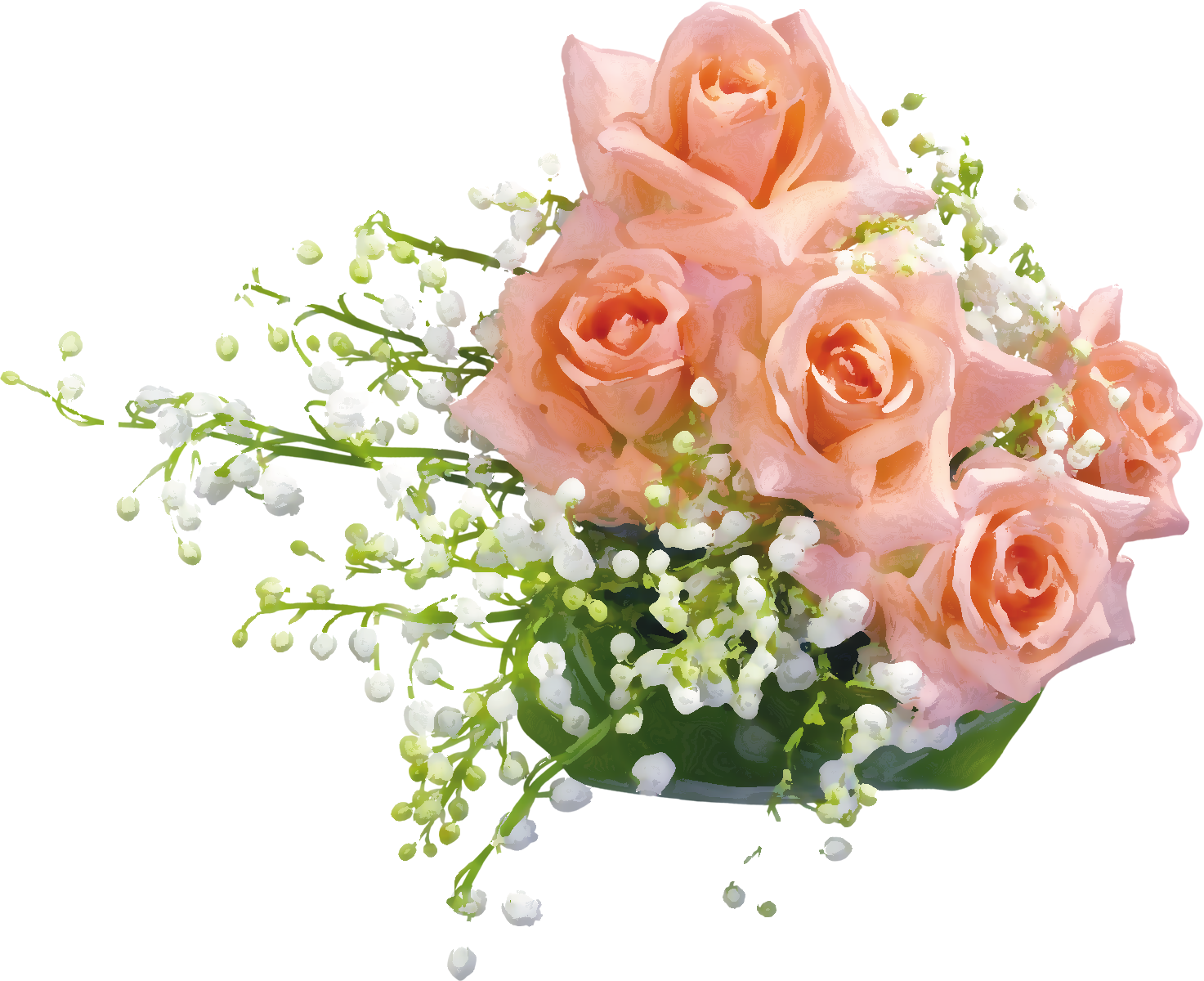 リアルタッチな花のイラスト フリー素材 No 861 ピンクのバラ 鈴蘭