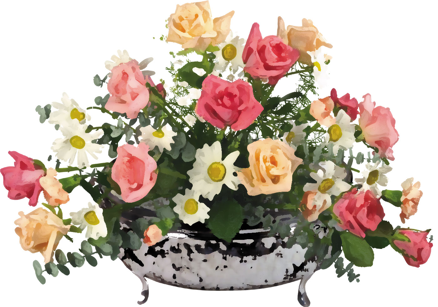 フルカラー カラフルな花のイラスト フリー素材 No 215 生け花 花瓶 バラ