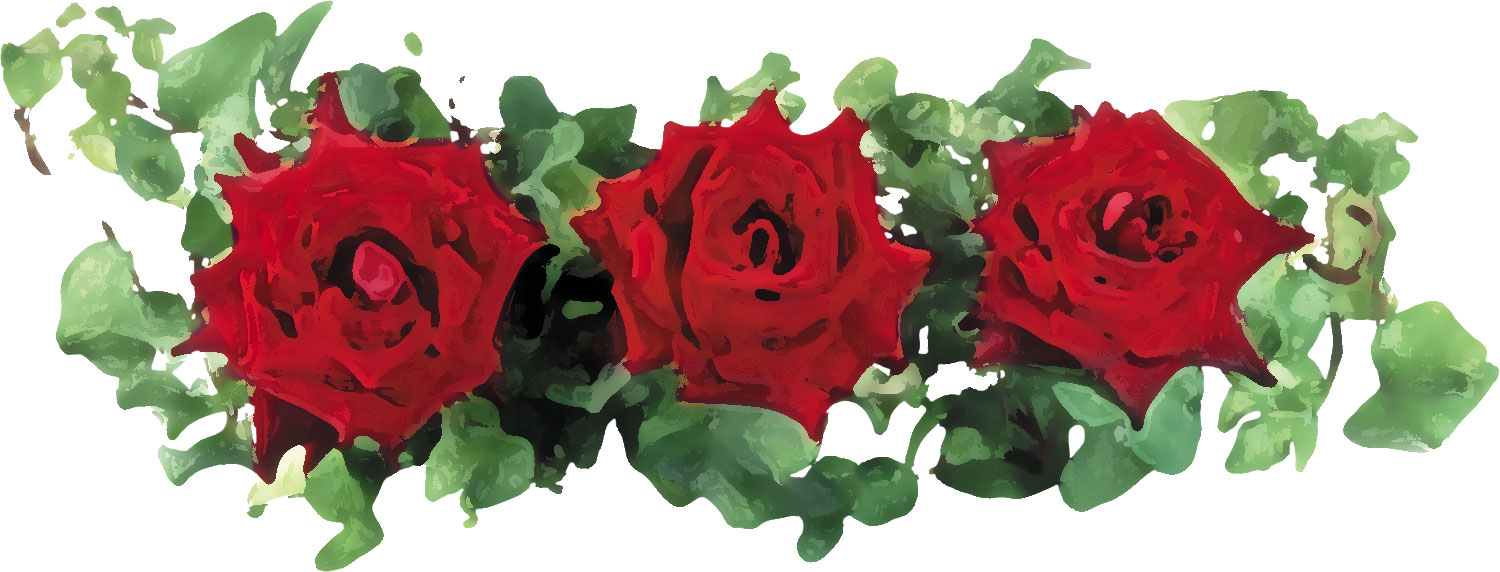 花のライン線イラスト-赤いバラ・葉