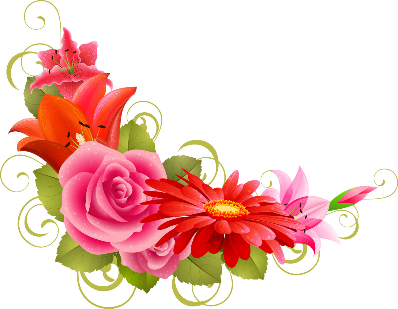 花のイラスト フリー素材 花束no 068 バラ ユリ 赤ピンク