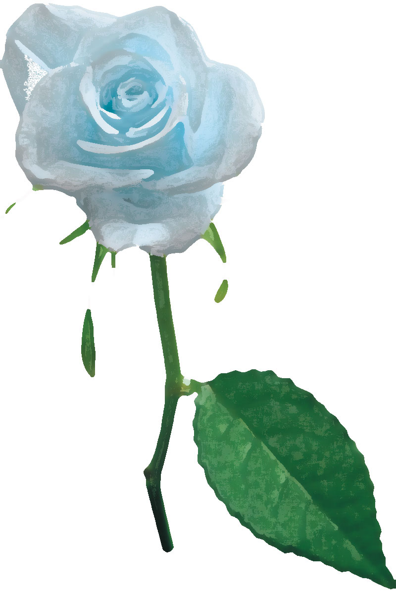 青い花のイラスト フリー素材 No 9 水色 バラ 縦 茎葉