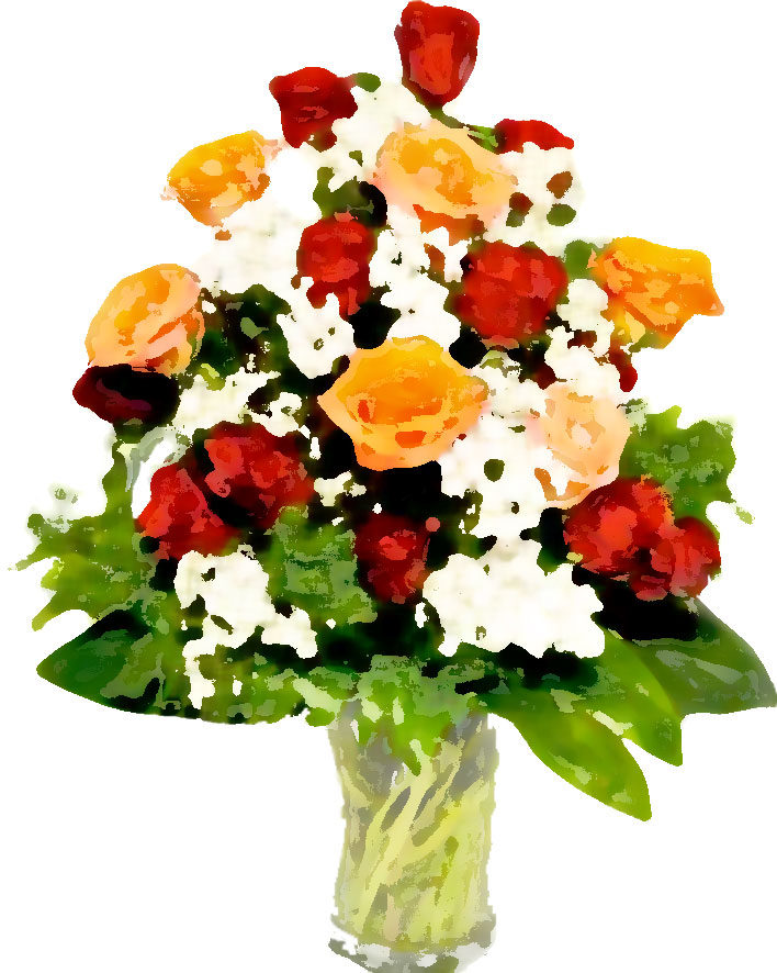 花のイラスト フリー素材 花束no 134 バラの花束 花瓶