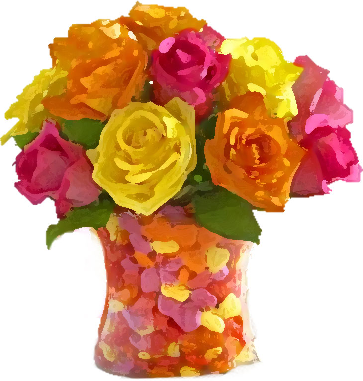 リアルタッチな花のイラスト フリー素材 No 917 バラの花束 花瓶