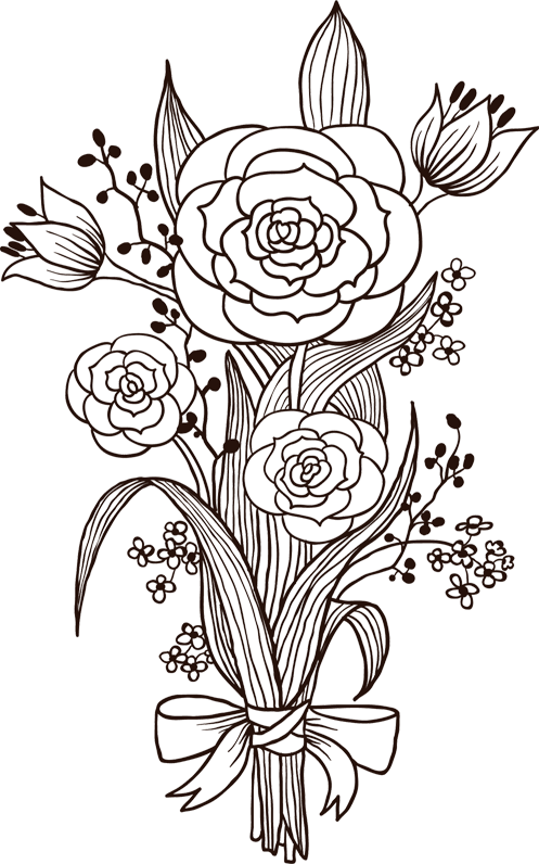 花のイラスト フリー素材 白黒の花束no 011 白黒 花束 リボン