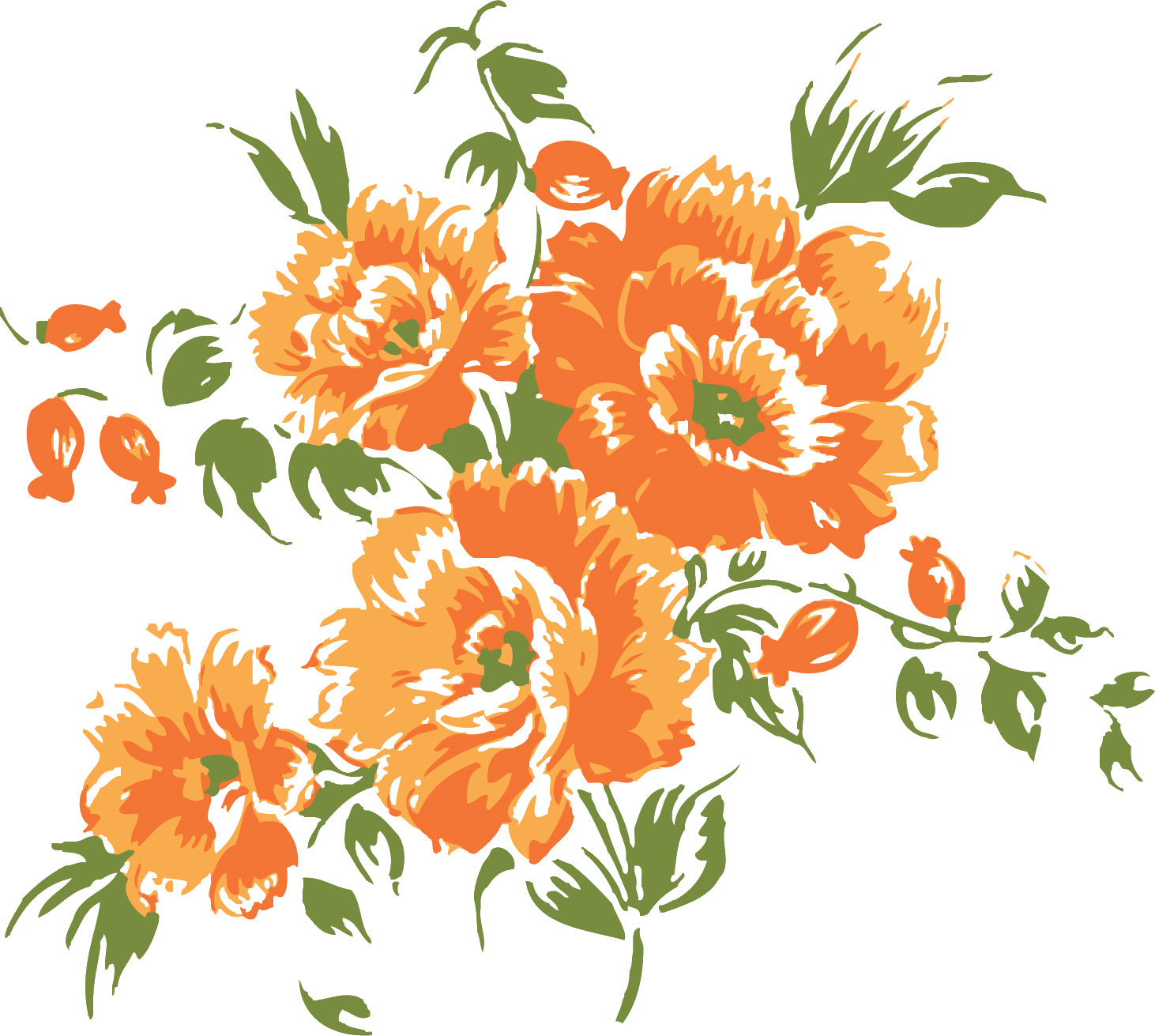 花のイラスト フリー素材 花束no 074 オレンジ つぼみ 葉