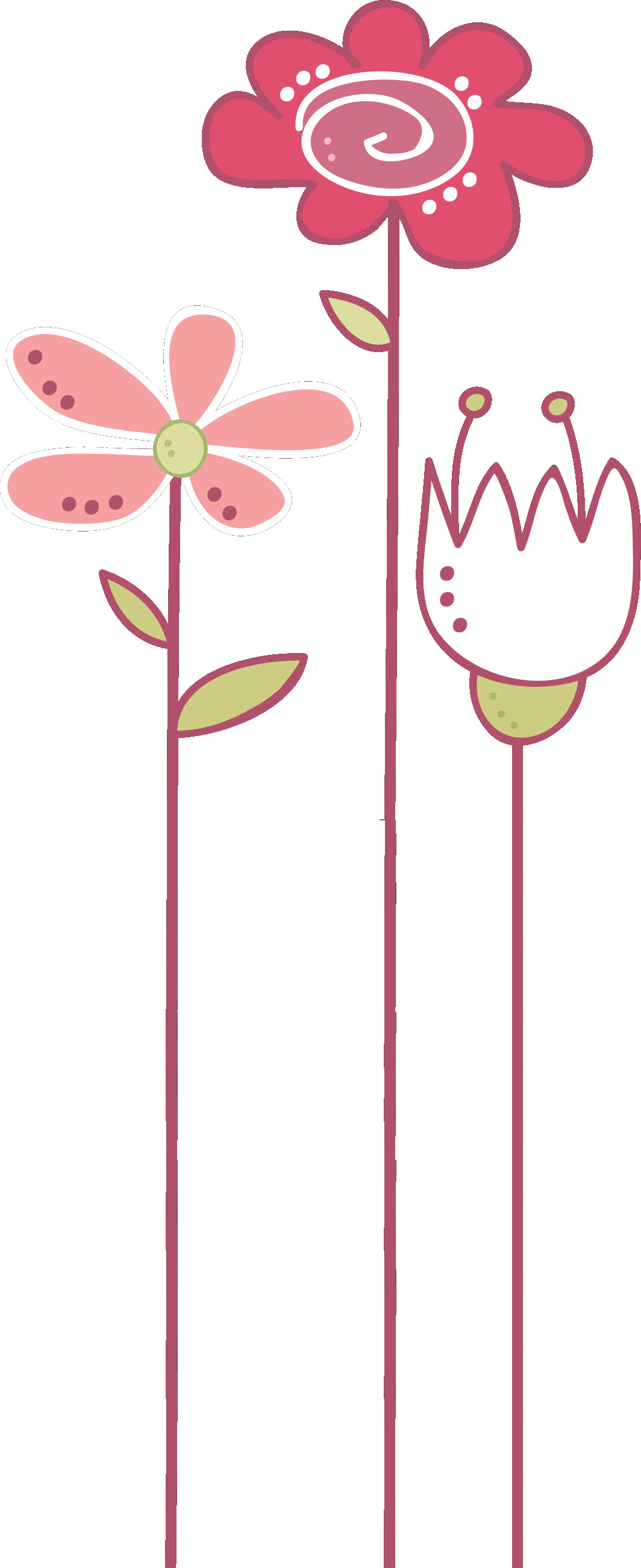 花のライン線イラスト-赤・ピンク・三本