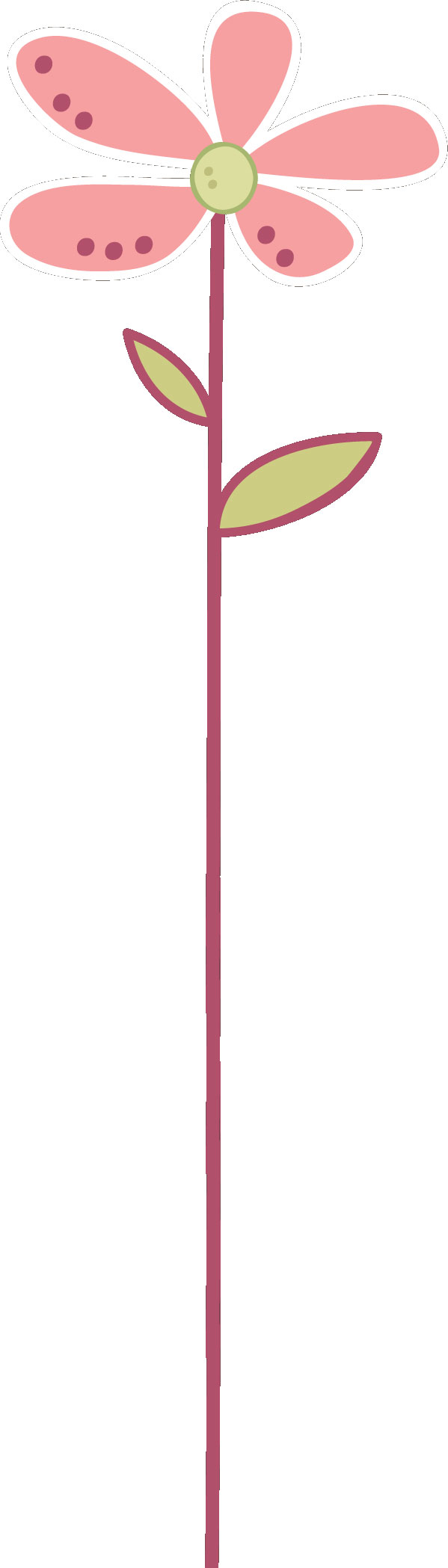 花のライン線イラスト-ピンク・5枚葉