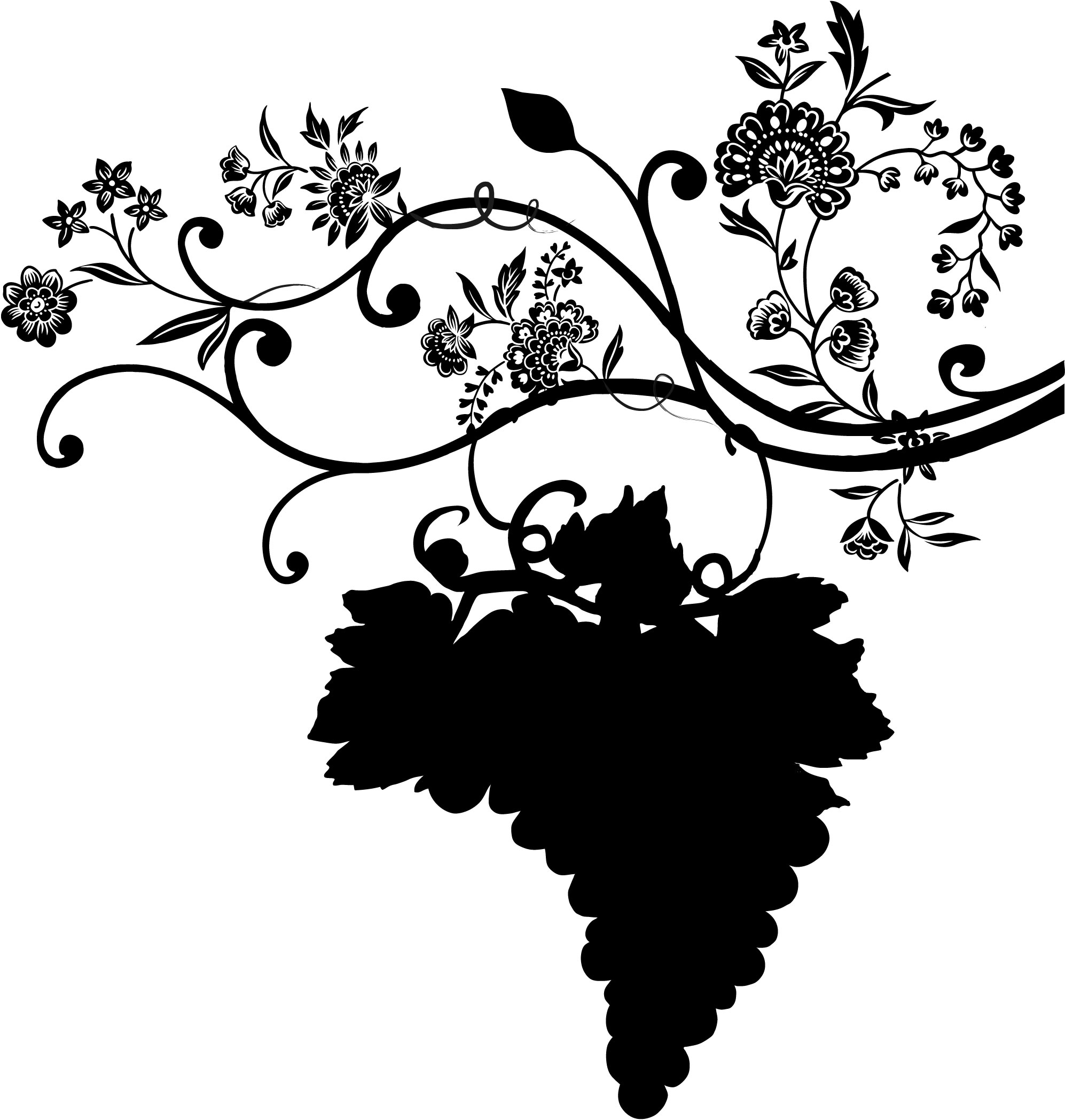 花のイラスト フリー素材 白黒 モノクロno 561 白黒 ぶどうシルエット