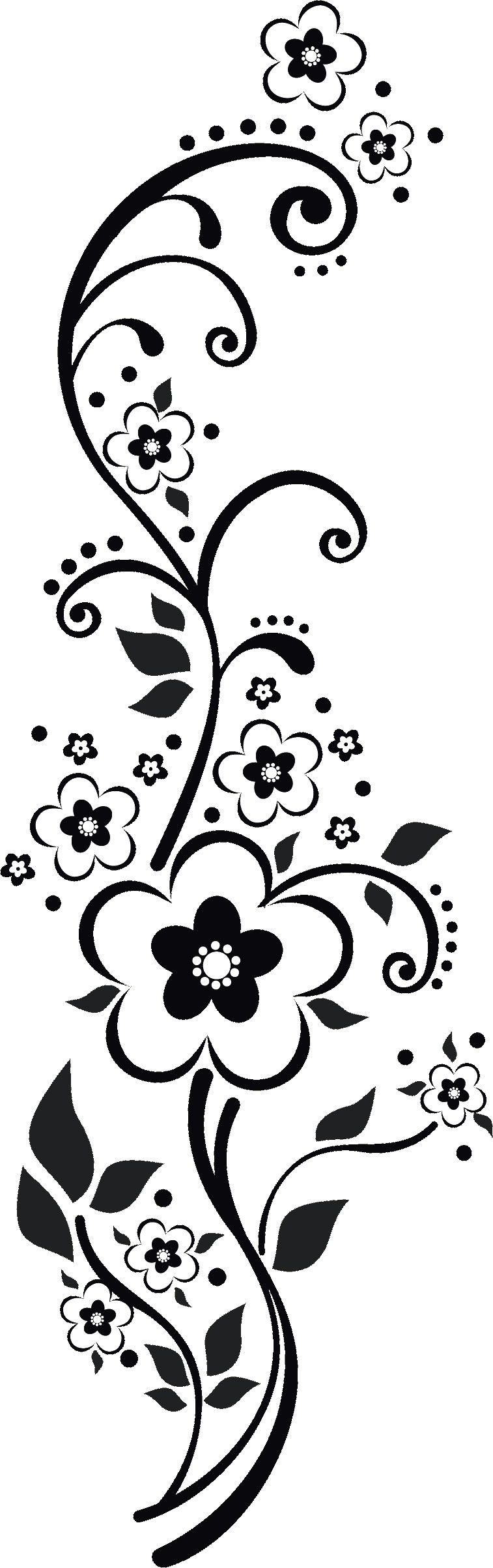 花のイラスト フリー素材 白黒 モノクロno 309 白黒 茎葉 縦長