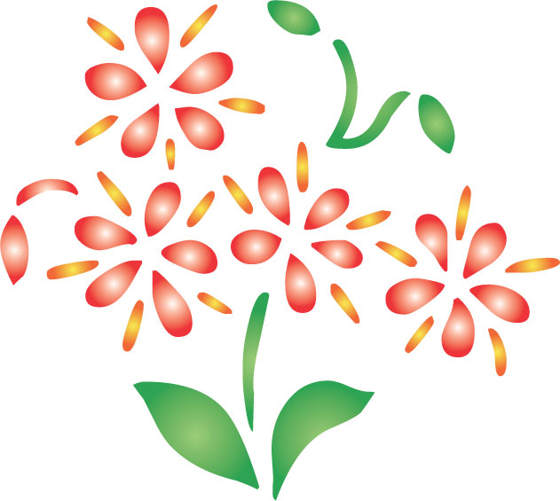 可愛い花のイラスト-赤・緑・茎葉