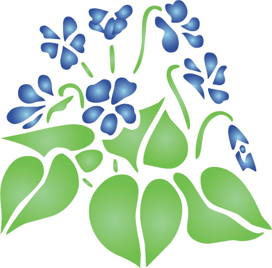可愛い花のイラスト-青・緑・茎葉