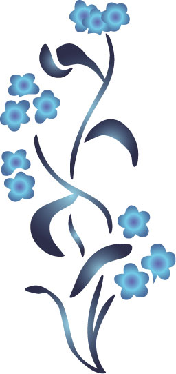可愛い花のイラスト-青・茎葉
