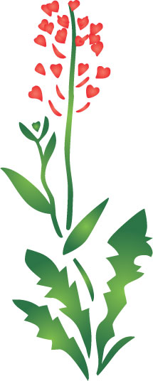 可愛い花のイラスト-赤ハート・緑・茎葉