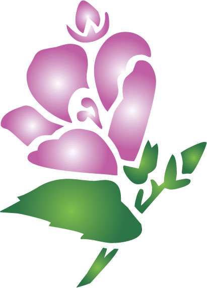 可愛い花のイラスト-紫・緑・茎葉