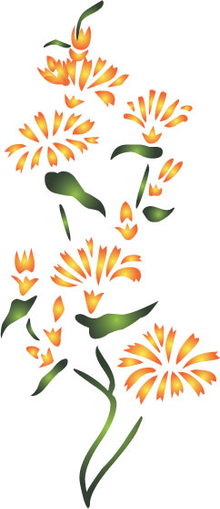 可愛い花のイラスト-オレンジ・緑・茎葉
