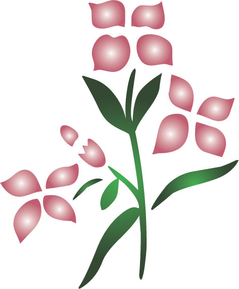 可愛い花のイラスト-ピンク・緑・茎葉