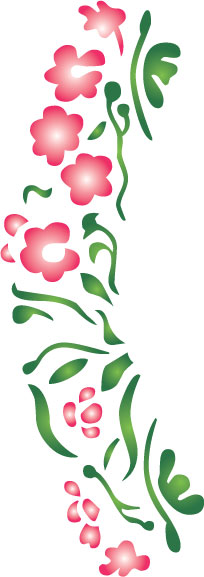 花のライン線イラスト-赤・緑・茎葉