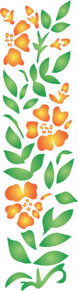 花のライン線イラスト-オレンジ・緑・茎葉