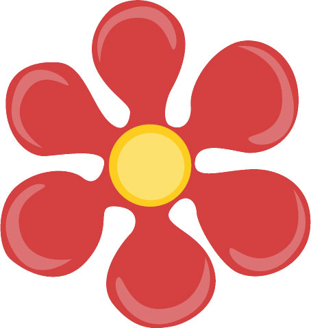 赤い花のイラスト-赤・黄・光沢