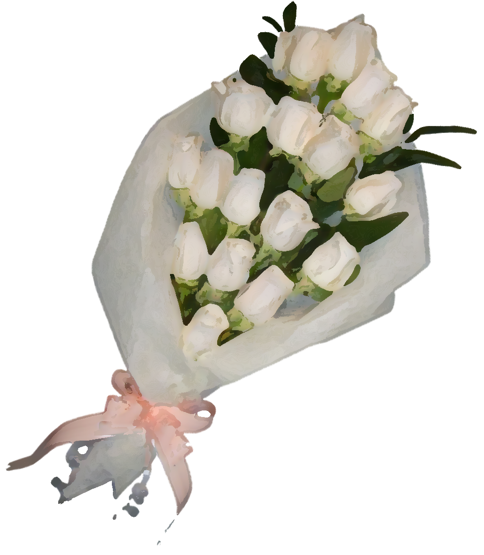 リアルタッチな花のイラスト フリー素材 No 926 白バラの花束 リボン