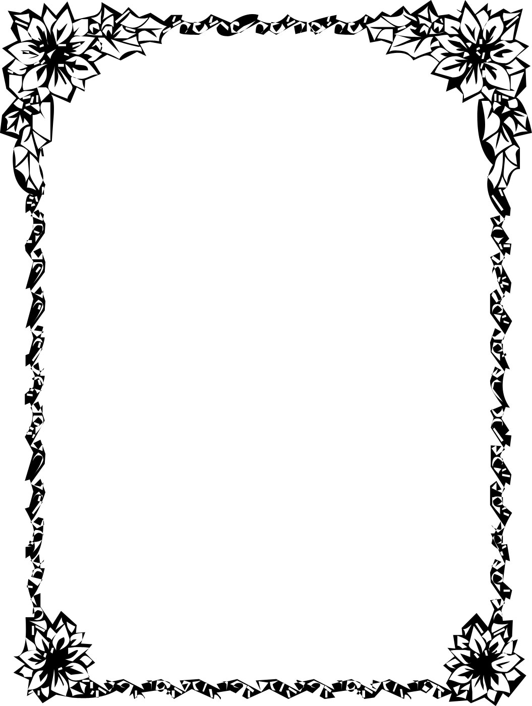 白黒 モノクロの花のイラスト フリー素材 フレーム枠no 804 白黒 四隅花