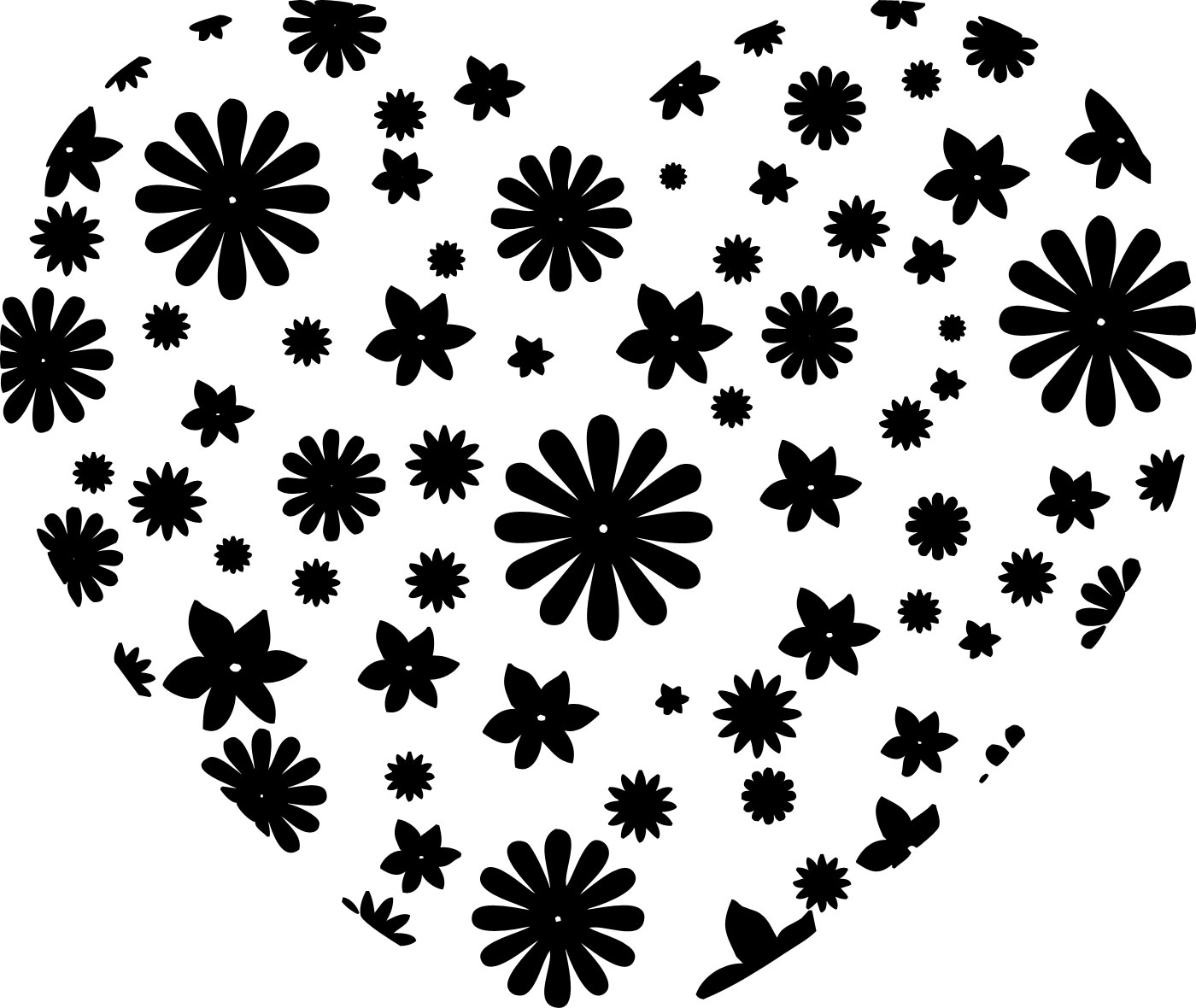 花のイラスト フリー素材 白黒 モノクロno 5 白黒 ハート型