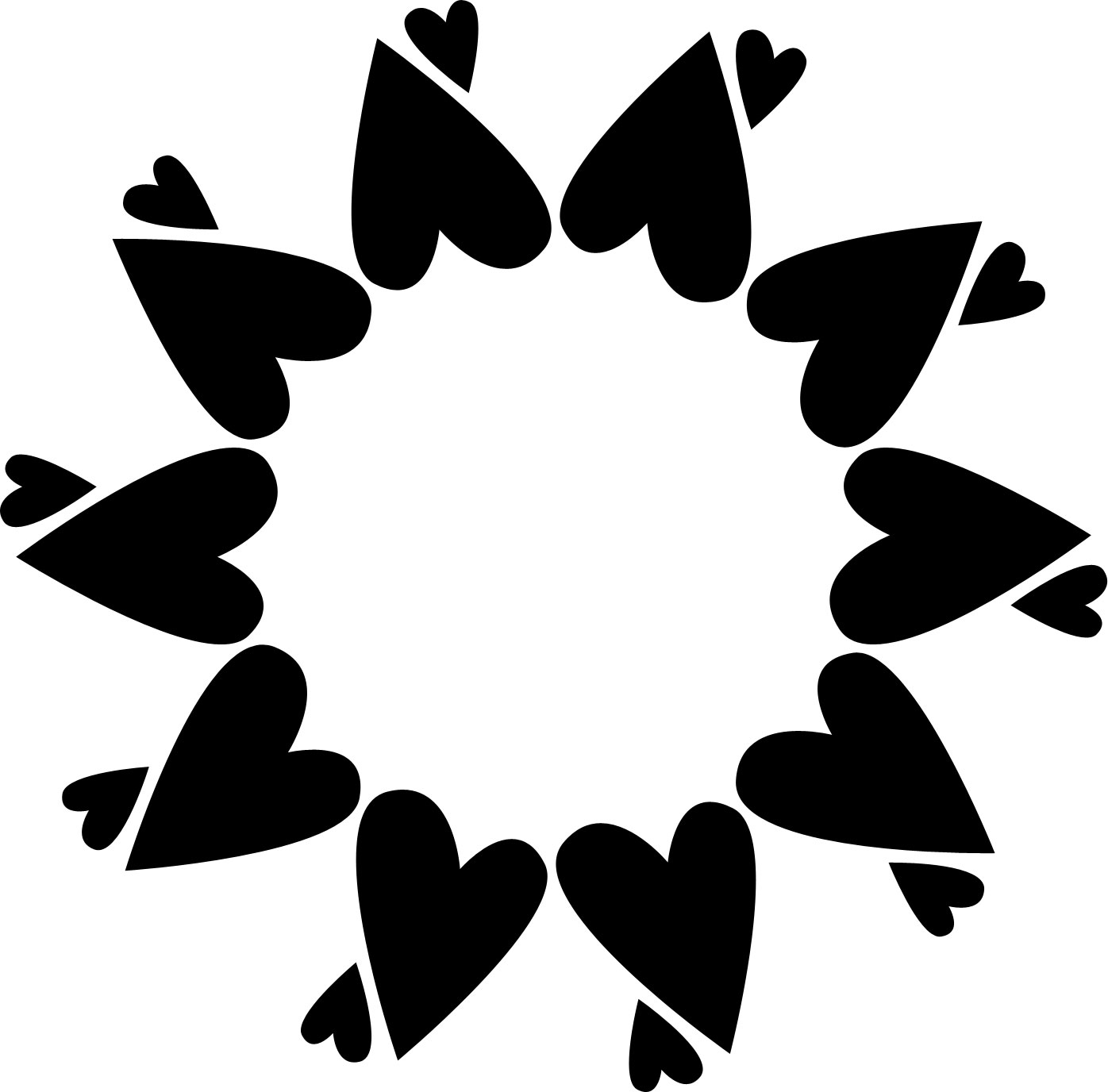 花のフレーム枠イラスト-白黒・ハートフラワー