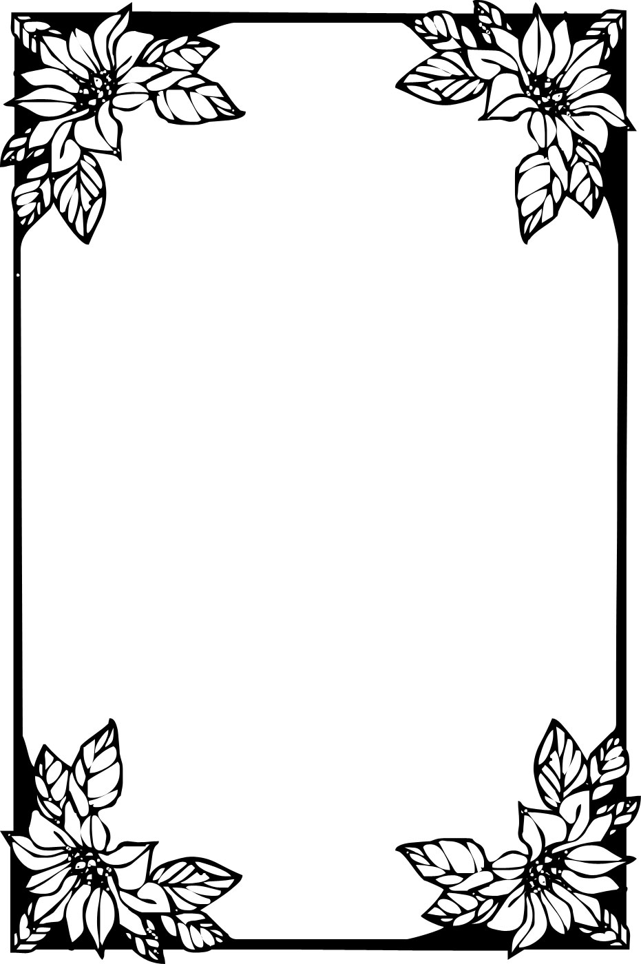 花のフレーム枠イラスト-白黒・コーナー