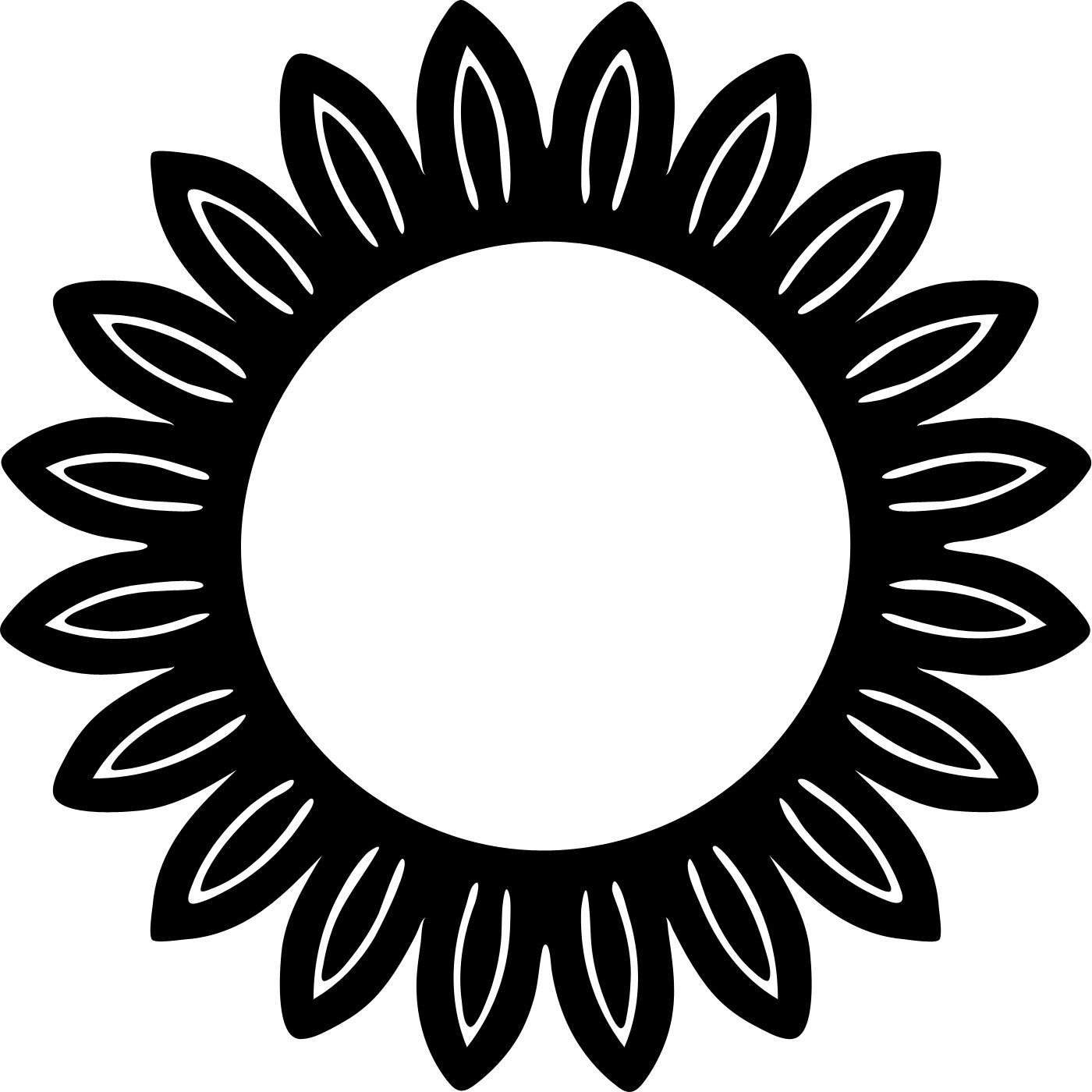 花のフレーム枠イラスト-白黒・ひまわり