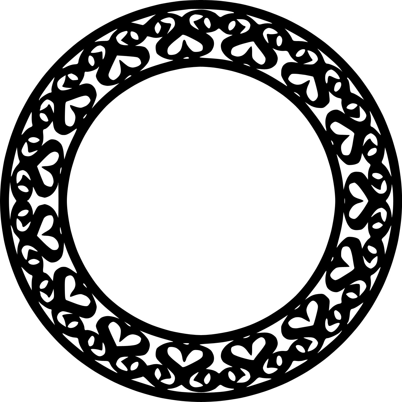 花のフレーム枠イラスト-白黒・模様・輪