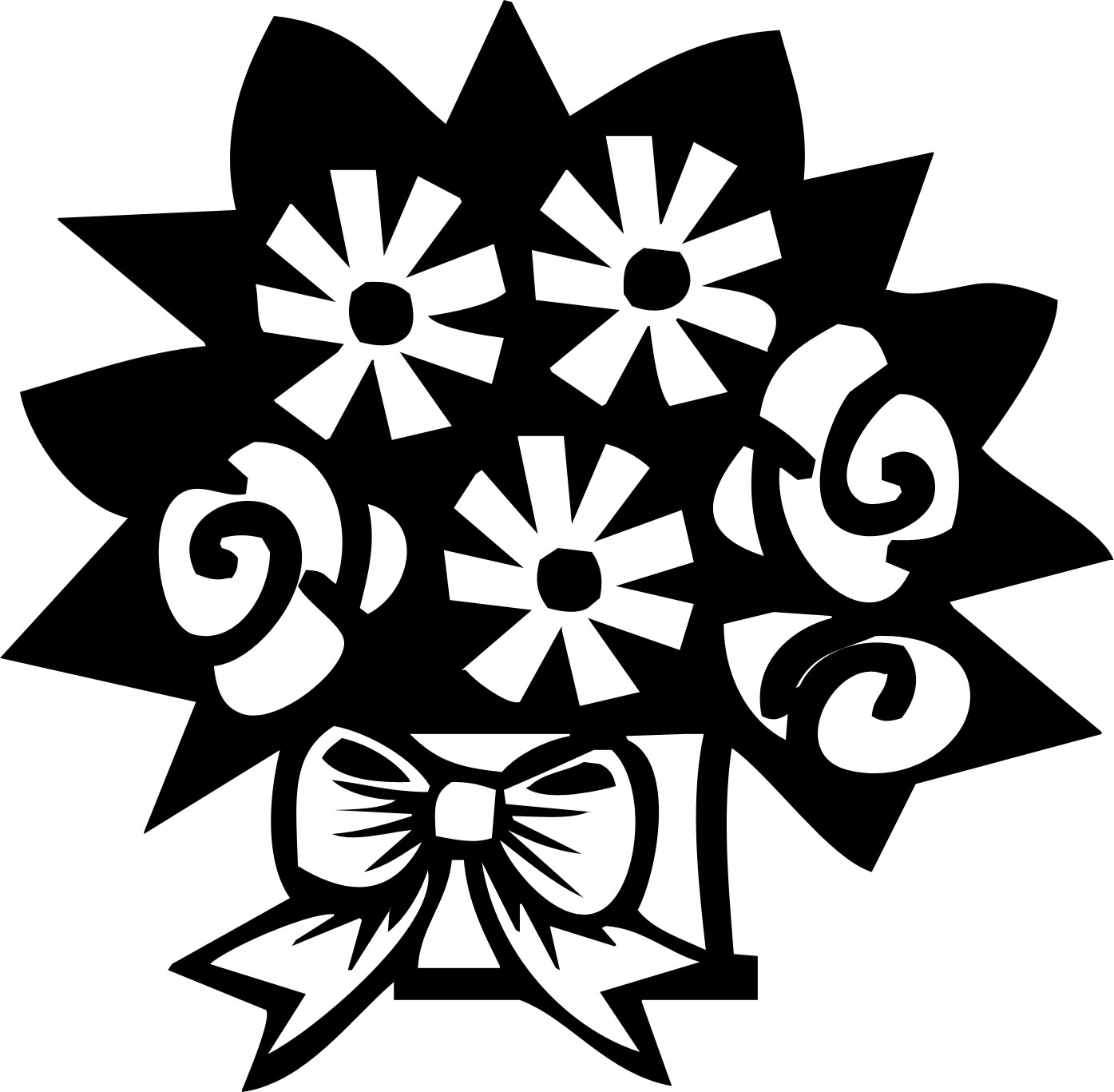 花のイラスト フリー素材 白黒の花束no 013 白黒 花束 リボン