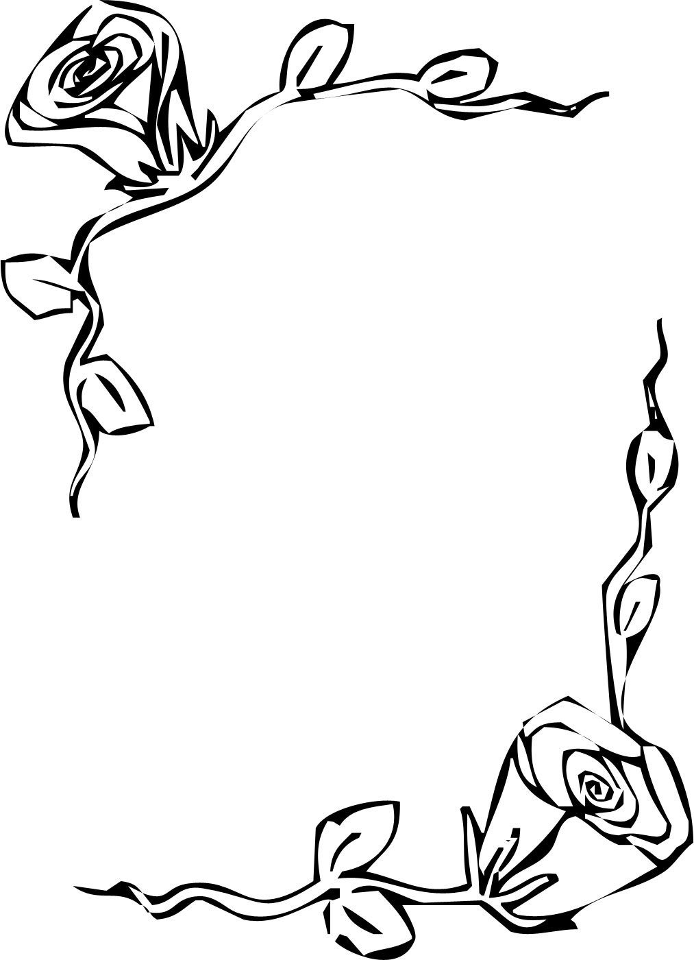 花のフレーム枠イラスト-白黒・バラ