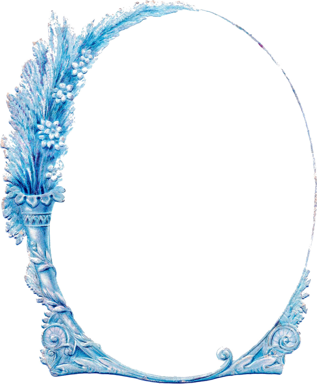 花のフレーム枠イラスト-花瓶・台座・青
