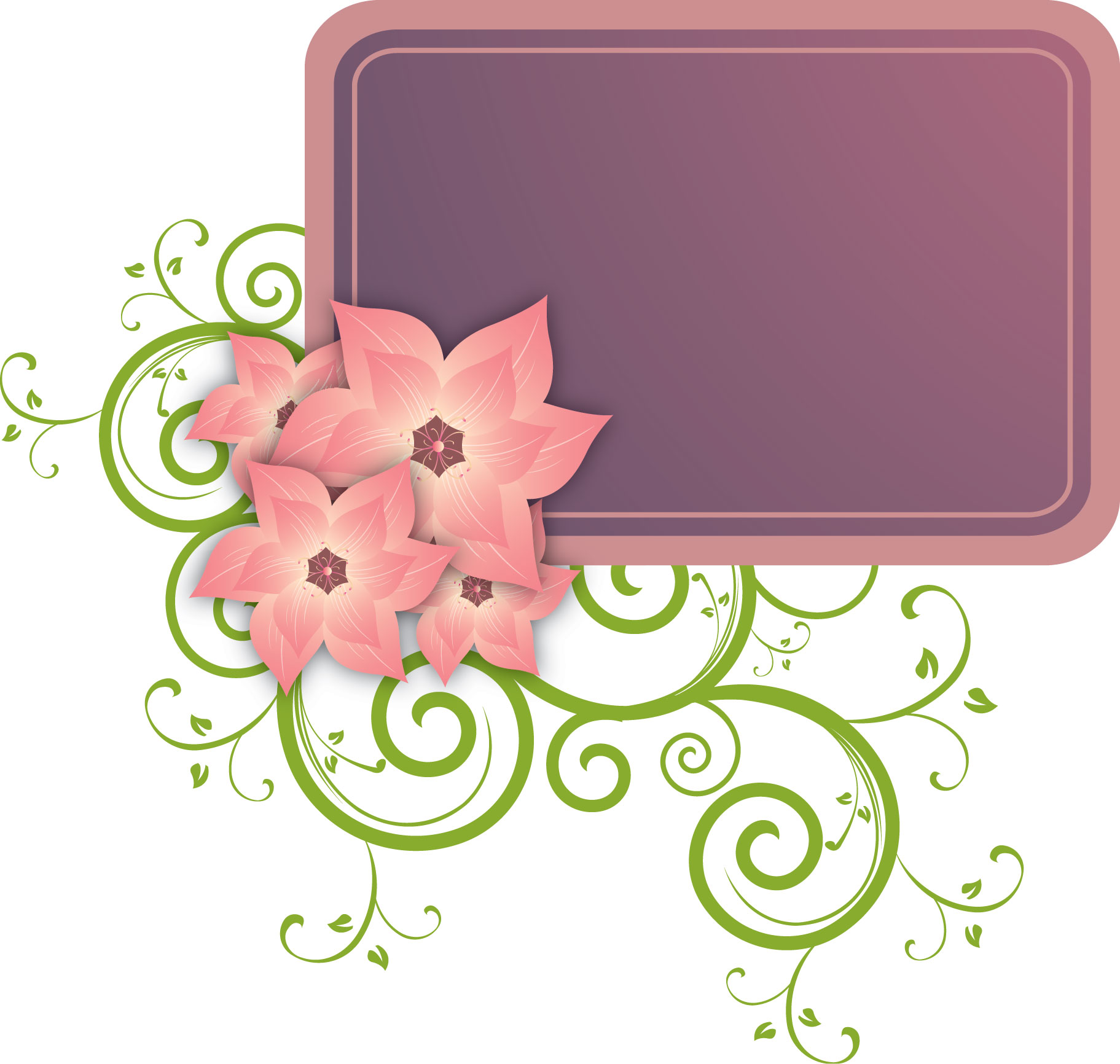 花のフレーム枠イラスト-ピンク・つる葉・窓