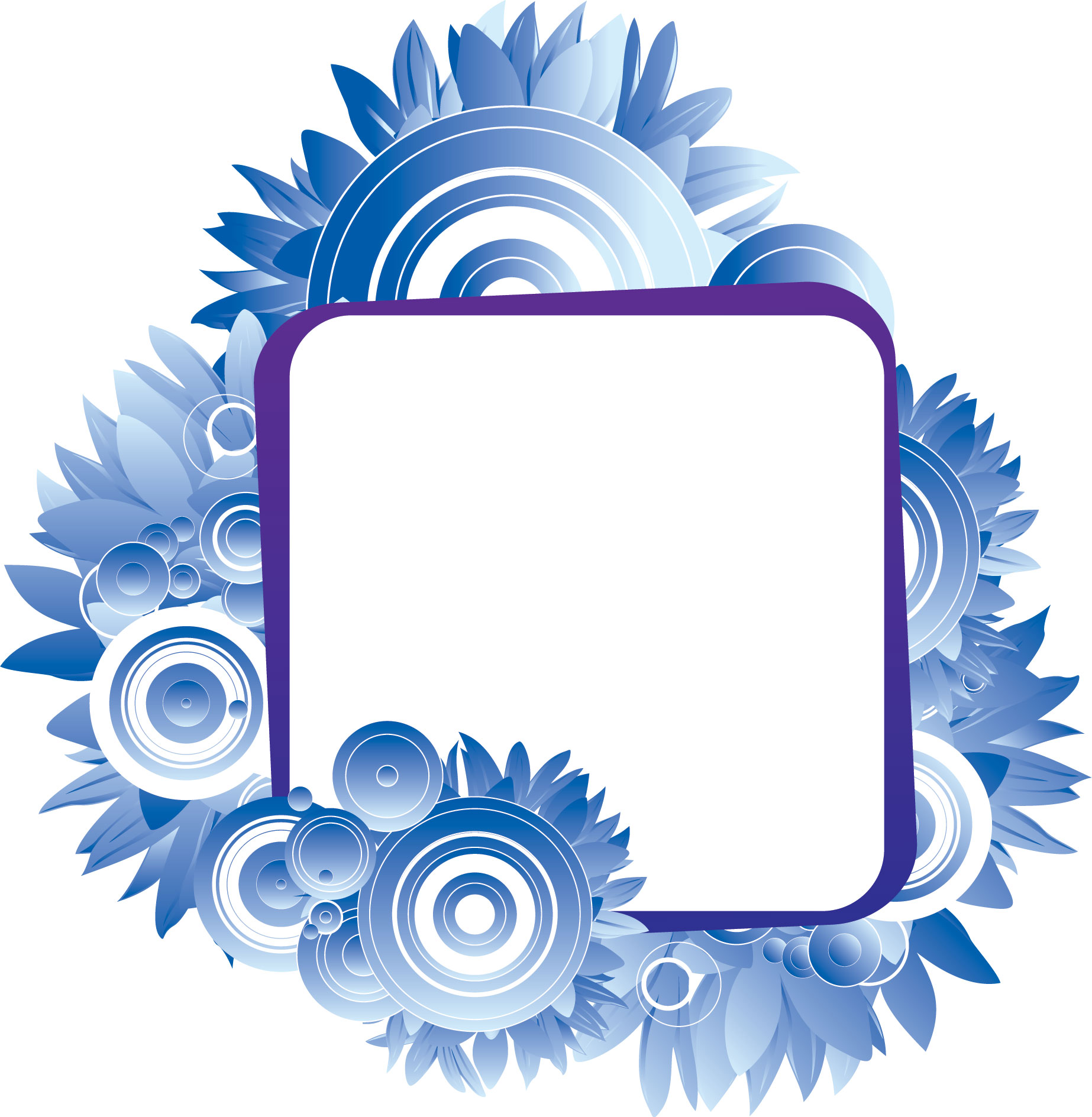 花のフレーム枠イラスト-青・水色・花々・窓