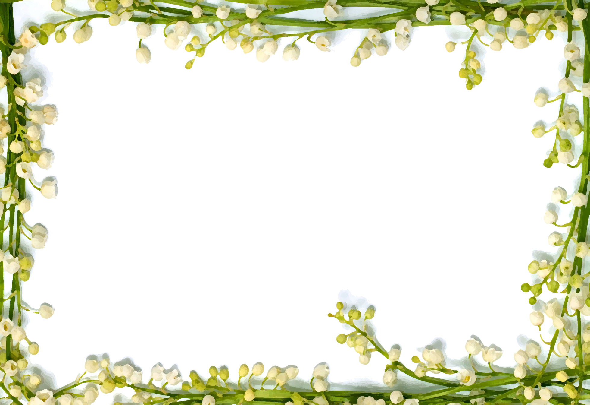 リアルな花のイラスト フリー素材 フレーム枠no 1371 スズラン 白 茎の窓