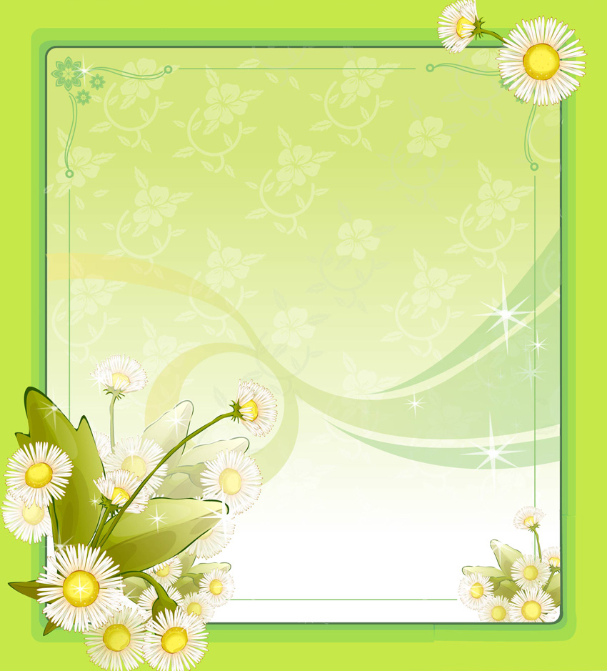 花のフレーム枠イラスト-黄緑の窓・白い花